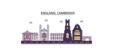Birleşik Krallık, Cambridge seyahat simgeleri, vektör şehir turizmi illüstrasyonu