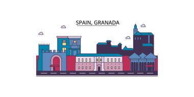İspanya, Granada şehir simgeleri, vektör şehir turizmi illüstrasyonu