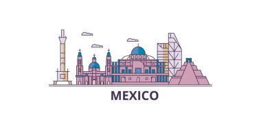 Mexico, Mexico City şehir simgeleri, vektör şehir turizmi illüstrasyonu