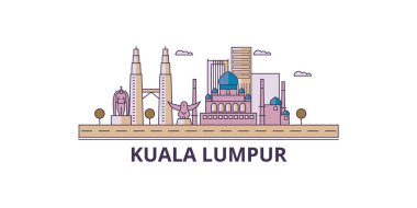 Malezya, Kuala Lumpur seyahat simgeleri, vektör şehir turizmi illüstrasyonu