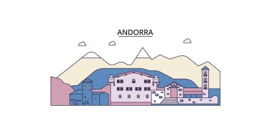 Andorra seyahat yerleri, vektör şehir turizmi illüstrasyonu