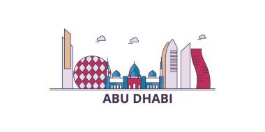 Birleşik Arap Emirlikleri, Abu Dabi Şehri şehir simgeleri, vektör şehir turizmi illüstrasyonu