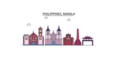 Filipinler, Manila seyahat yerleri, vektör şehir illüstrasyonu