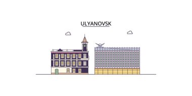 Rusya ve Ulyanovsk şehir simgeleri, vektör şehir illüstrasyonu