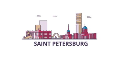 Rusya, Saint Petersburg Şehri şehir simgeleri, vektör şehir illüstrasyonu