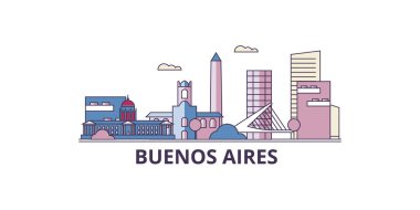 Arjantin, Buenos Aires Şehri şehir simgeleri, vektör şehir turizm illüstrasyonu