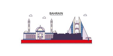 Bahreyn seyahat simgeleri, vektör şehir turizmi illüstrasyonu
