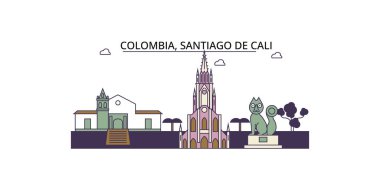 Kolombiya, Santiago De Cali seyahat simgeleri, vektör şehir illüstrasyonu