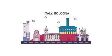 İtalya, Bologna seyahat yerleri, vektör şehir turizmi illüstrasyonu