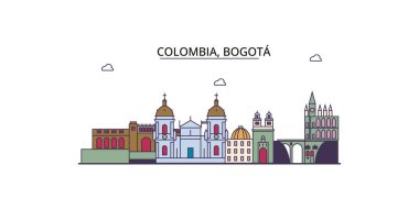 Kolombiya, Bogota seyahat simgeleri, vektör şehir illüstrasyonu