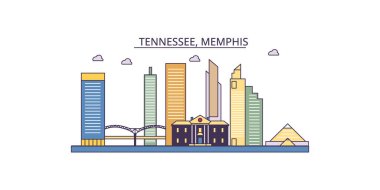 ABD, Memphis seyahat simgeleri, vektör şehir illüstrasyonu