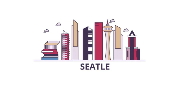 Estados Unidos Seattle City Monumentos Viaje Vector Ciudad Turismo Ilustración — Vector de stock