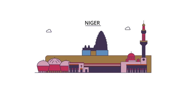 Lugares Interés Turístico Níger Ilustración Del Turismo Urbano Vectorial — Vector de stock
