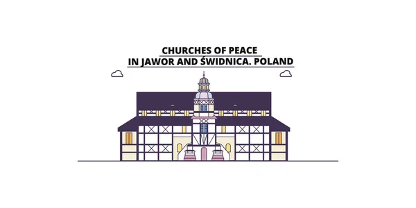 ポーランド JaworとSwidnica 平和旅行のランドマークの教会 ベクトル都市観光イラスト — ストックベクタ