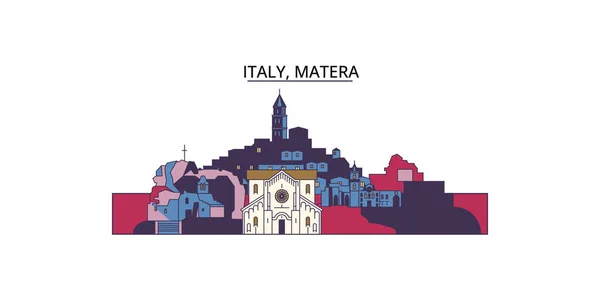 Italien Matera Reisesehenswürdigkeiten Vektor Stadt Tourismus Illustration — Stockvektor
