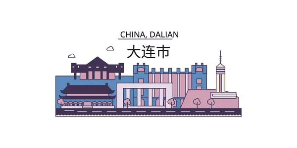 Dalian Travel Landmarks Vector City Tourism Illustration — 스톡 벡터