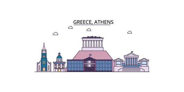 Греция Афины Туристические Достопримечательности Векторный Городской Туризм Иллюстрация — стоковый вектор