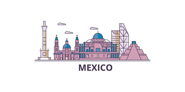 Mexico, Mexico City travel landmarks, vector city tourism illustration