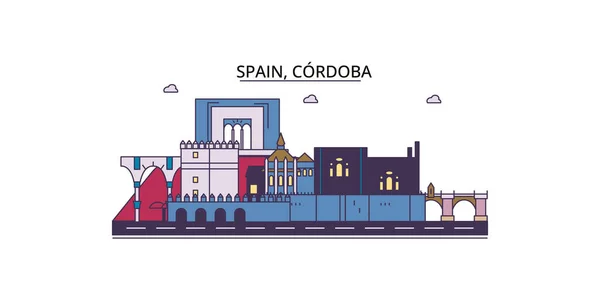 西班牙科尔多瓦旅游地标 病媒城市旅游图解 — 图库矢量图片