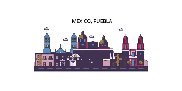 México Puebla Monumentos Viaje Vector Ciudad Turismo Ilustración — Archivo Imágenes Vectoriales