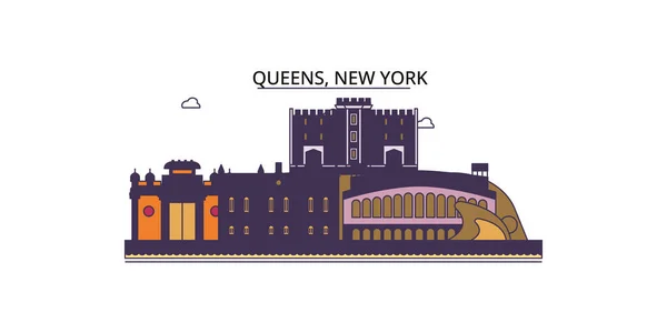 Usa New York Queens Resor Landmärken Vektor Stad Turism Illustration — Stock vektor