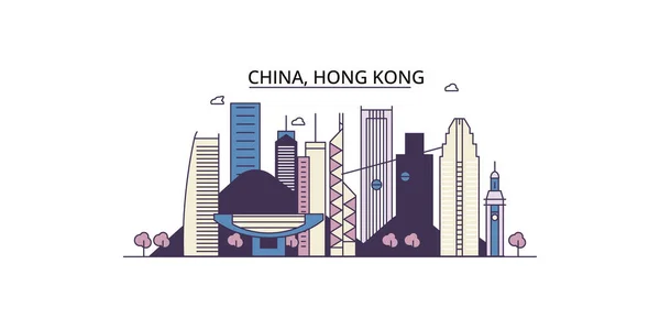 China Hong Kong Lugares Interés Turístico Vector Ciudad Turismo Ilustración — Vector de stock