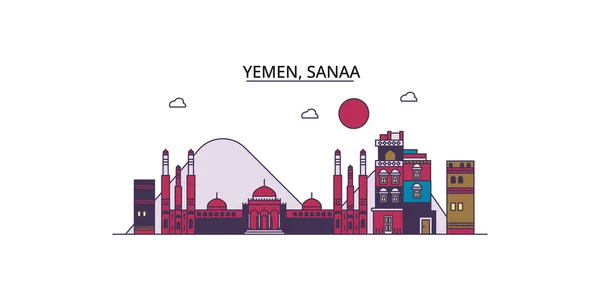 Yémen Sanaa Points Repère Voyage Vecteur Ville Tourisme Illustration — Image vectorielle
