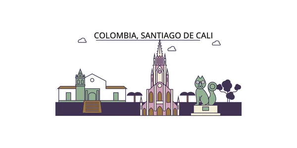 Colômbia Santiago Cali Viagens Marcos Vetor Ilustração Turismo Cidade — Vetor de Stock