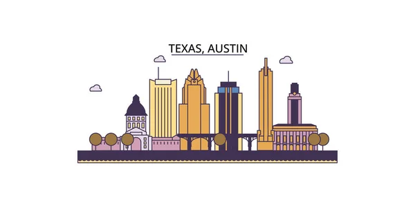 Estados Unidos Austin Monumentos Viaje Vector Ciudad Turismo Ilustración — Vector de stock