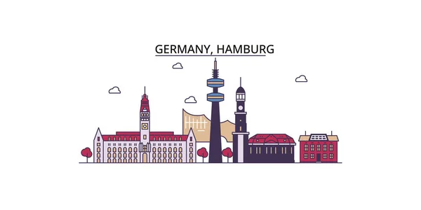 Alemania Hamburgo Monumentos Viaje Vector Ciudad Turismo Ilustración — Vector de stock