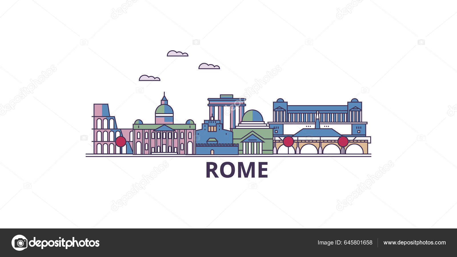 イタリア ローマ市内観光のランドマーク ベクトル都市観光イラスト ストックベクター ©iconsgraph 645801658