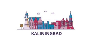 Rusya, Kalininingrad Şehri şehir simgeleri, vektör şehir illüstrasyonu