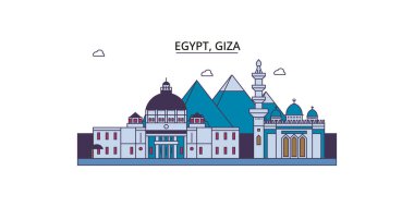 Mısır, Giza seyahat yerleri, vektör şehir turizmi illüstrasyonu
