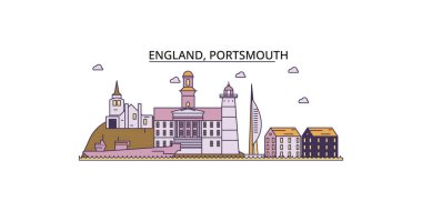 Birleşik Krallık, Portsmouth seyahat simgeleri, vektör şehir illüstrasyonu