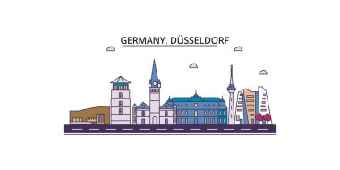 Almanya, Düsseldorf şehir simgeleri, vektör şehir turizmi illüstrasyonu