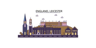 Birleşik Krallık, Leicester seyahat yerleri, vektör şehir illüstrasyonu