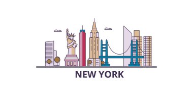 ABD, New York seyahat simgeleri, vektör şehir turizmi illüstrasyonu
