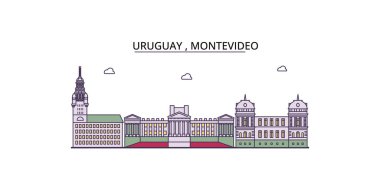 Uruguay, Montevideo seyahat simgeleri, vektör şehir turizmi illüstrasyonu