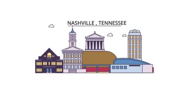 ABD, Nashville seyahat simgeleri, vektör şehir turizmi illüstrasyonu