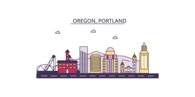 ABD, Portland seyahat simgeleri, vektör şehir turizmi illüstrasyonu