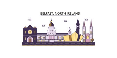 Birleşik Krallık, Belfast seyahat yerleri, vektör şehir illüstrasyonu