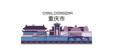 Çin, Chongqing seyahat yerleri, vektör şehir illüstrasyonu