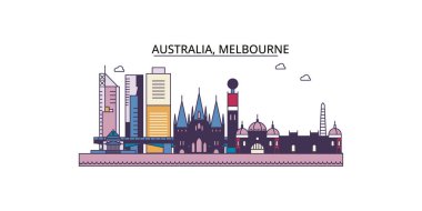 Avustralya, Melbourne şehir simgeleri, vektör şehir turizmi illüstrasyonu