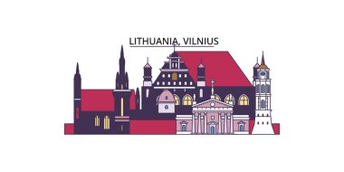 Litvanya, Vilnius seyahat işaretleri, vektör şehir illüstrasyonu
