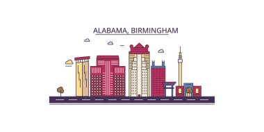 ABD, Birmingham seyahat simgeleri, vektör şehir illüstrasyonu