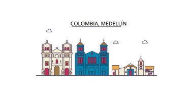 Kolombiya, Medellin seyahat yerleri, vektör şehir illüstrasyonu