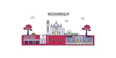 Mozambik seyahat yerleri, vektör şehir turizmi illüstrasyonu