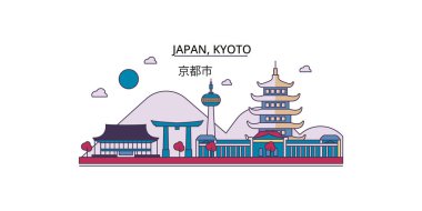 Japonya ve Kyoto şehir simgeleri, vektör şehir illüstrasyonu