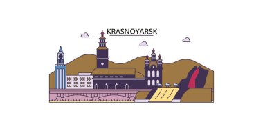 Rusya, Krasnoyarsk seyahat simgeleri, vektör şehir illüstrasyonu