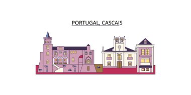 Portekiz, Cascais seyahat simgeleri, vektör şehir turizmi illüstrasyonu